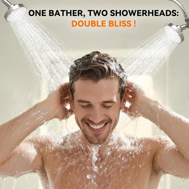 NTPN Dual Shower Head for Couples, High Pressure Double Shower Heads for Two People Rod, Two Showerhead System Fit 2 Person, Birthday Gifts for Women Men, Spa-Like (Chrome) Segmented Design - Image 4