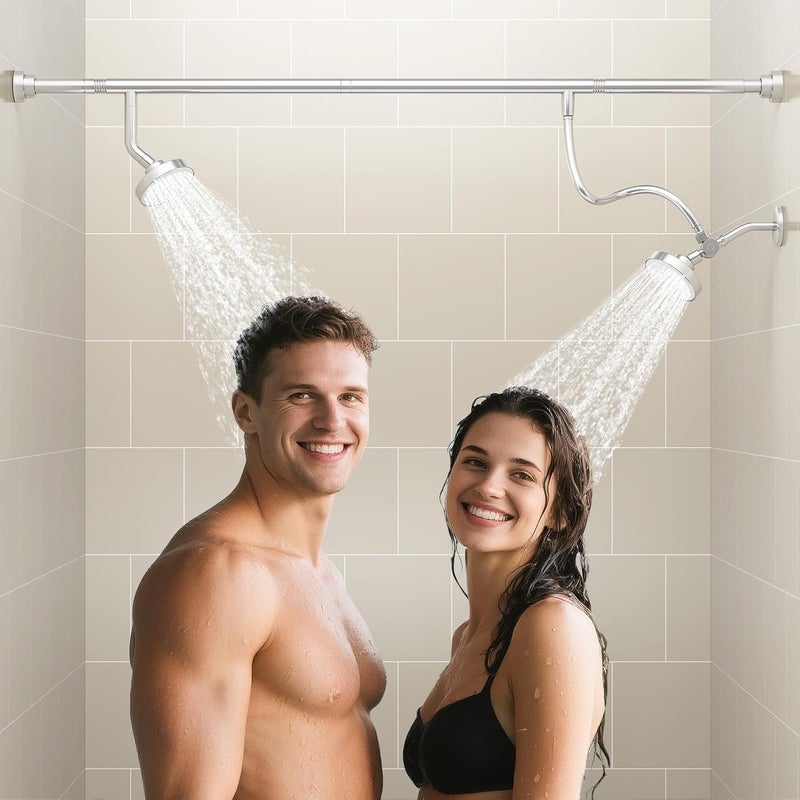 NTPN Dual Shower Head for Couples, High Pressure Double Shower Heads for Two People Rod, Two Showerhead System Fit 2 Person, Birthday Gifts for Women Men, Spa-Like (Chrome) Segmented Design - Image 1