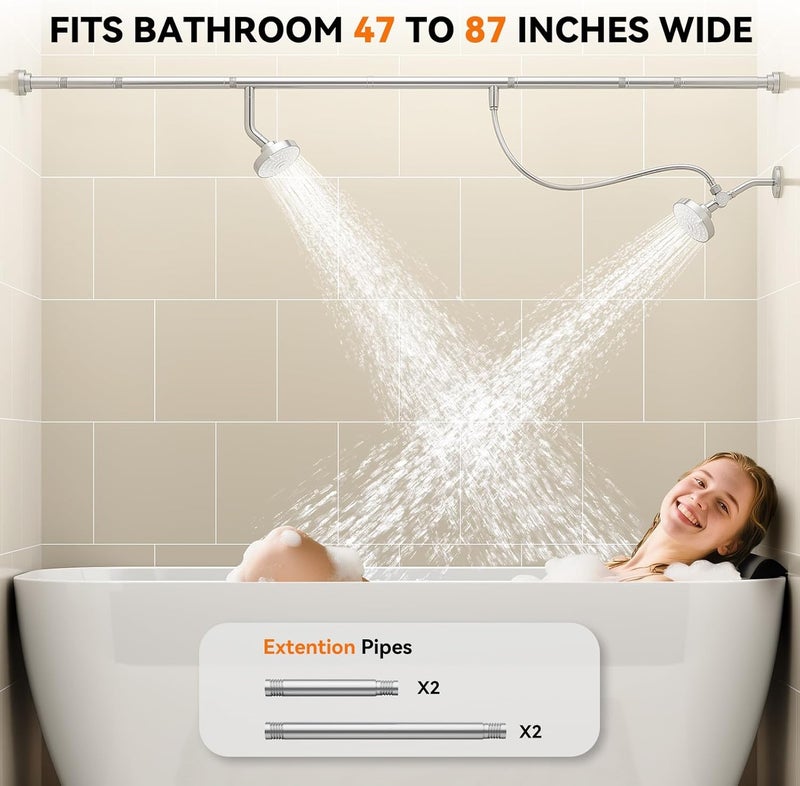 NTPN Dual Shower Head for Couples, High Pressure Double Shower Heads for Two People Rod, Two Showerhead System Fit 2 Person, Birthday Gifts for Women Men, Spa-Like (Chrome) Segmented Design - Image 2