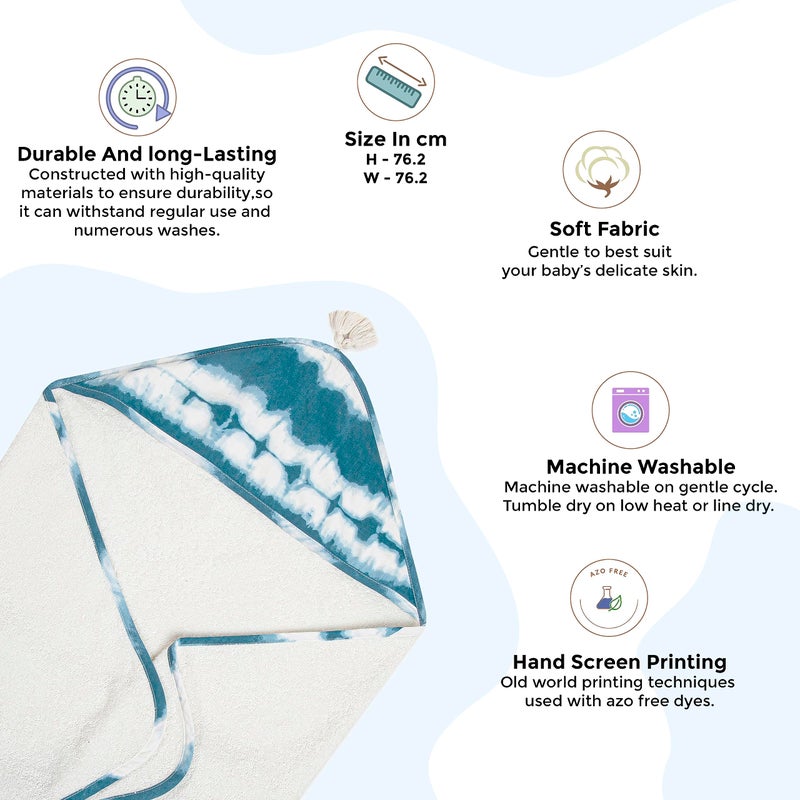 Crane Baby Hooded Towel, 100% Cotton & Terry Cloth Hooded Baby Towels for Boys & Girls, Blue Tie-Dye, 30" w x 30" h, Hooded Baby Beach Towel, Baby Pool Towel, Baby Bath Towel, Hooded Towels for Baby - Image 3