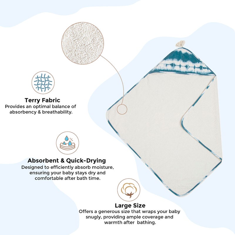 Crane Baby Hooded Towel, 100% Cotton & Terry Cloth Hooded Baby Towels for Boys & Girls, Blue Tie-Dye, 30" w x 30" h, Hooded Baby Beach Towel, Baby Pool Towel, Baby Bath Towel, Hooded Towels for Baby - Image 4