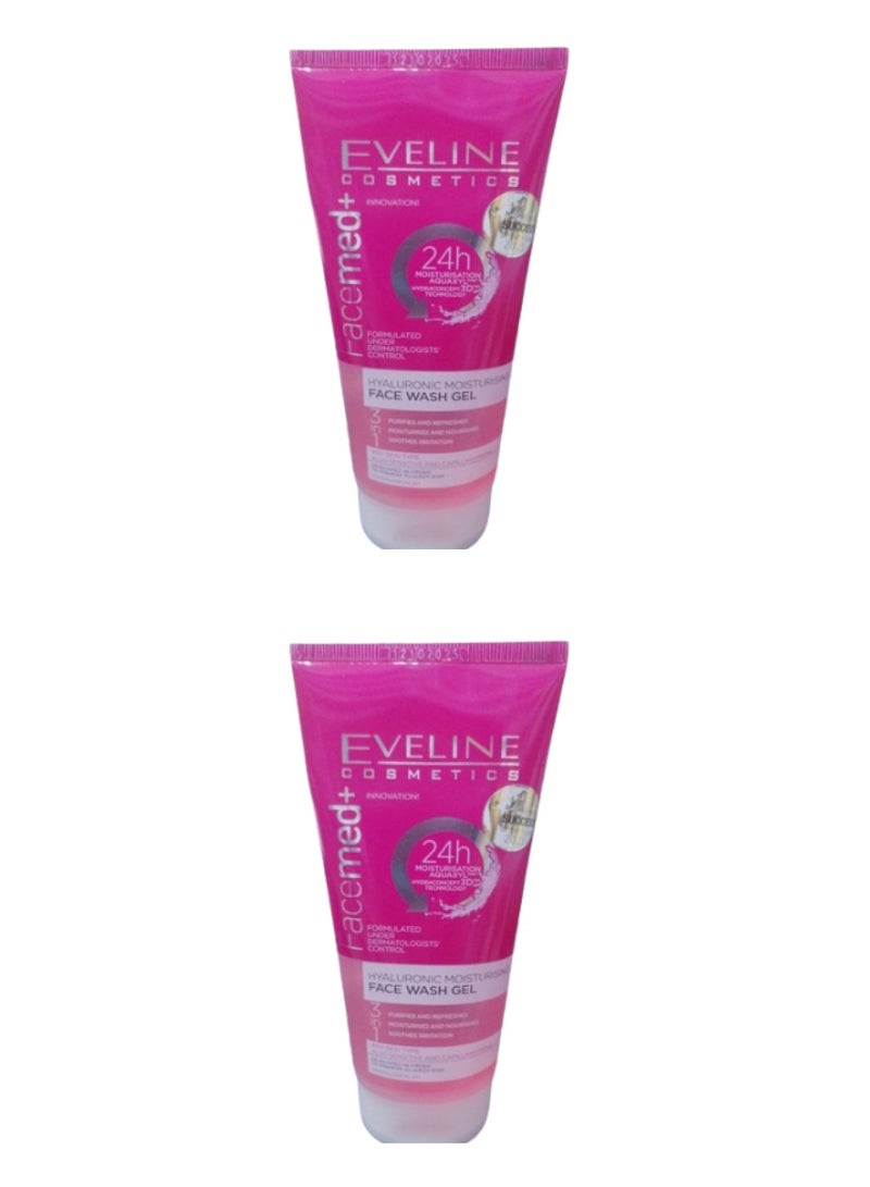 EVELINE COSMETICS Eveline Facemed+ Hyaluronic 3-In-1 Moisturising Face Wash Gel, Alcohol Free, All Skin Types, 2*150ml  (pack of 2)