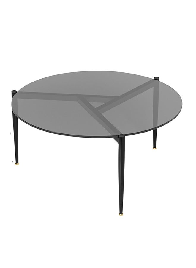 Generic Tempered Glass Coffee Table Round Large 80cm x 40cm Modern Minimalist High Gloss Gray Tinted Glass Top Tables with Matt Black Leg Clear Low Circle Centre Table for Living Room  - Image 1