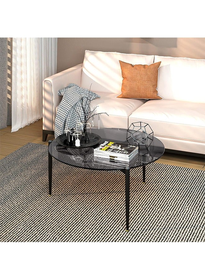 Generic Tempered Glass Coffee Table Round Large 80cm x 40cm Modern Minimalist High Gloss Gray Tinted Glass Top Tables with Matt Black Leg Clear Low Circle Centre Table for Living Room  - Image 3