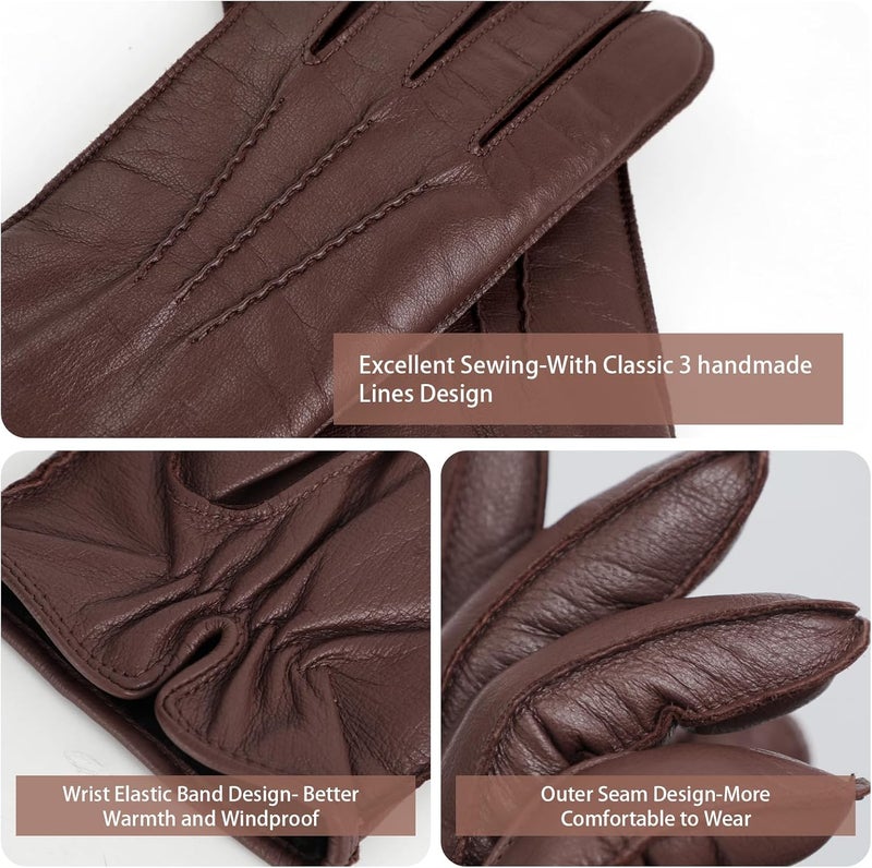 GSG SINCE 1998 Men's Genuine Leather Touchscreen Gloves - Wool Lined Brown - Image 4