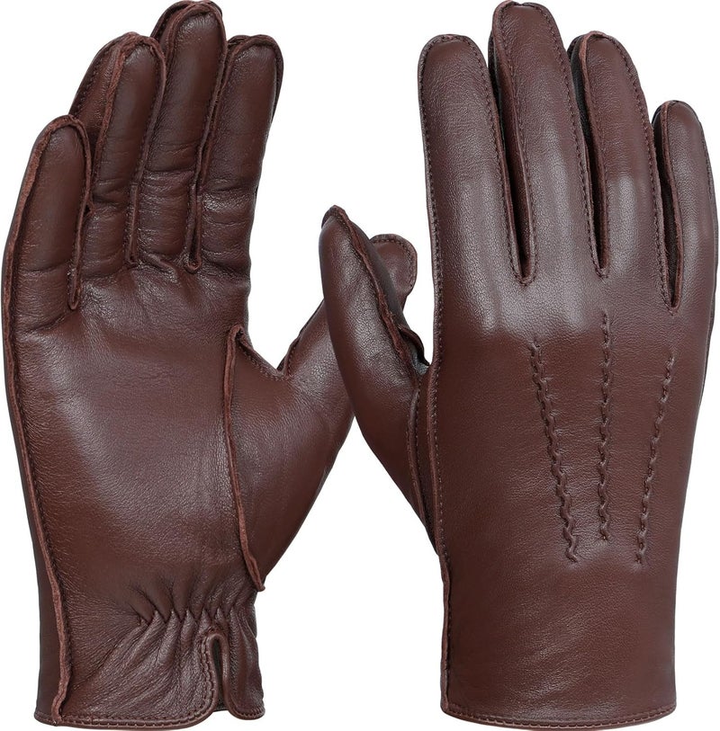 GSG SINCE 1998 Men's Genuine Leather Touchscreen Gloves - Wool Lined Brown - Image 1