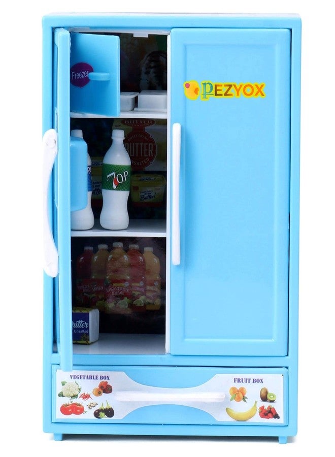 PEZYOX Plastic Toy Refrigerator for Kids (Refrigerator Toy Blue) - Image 2