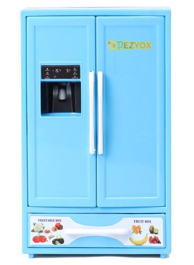 PEZYOX Plastic Toy Refrigerator for Kids (Refrigerator Toy Blue) - Image 3