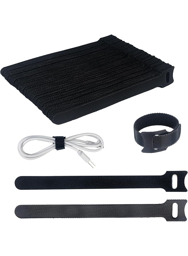 erorex 100Pcs 8 Inch Reusable Cable Ties Black Adjustable Cable Straps Cable Tie Management Cable Tidy For Desktop Charging Cables Home And Office - Image 1