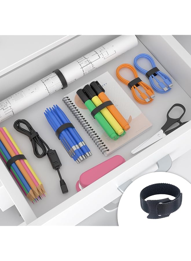 erorex 100Pcs 8 Inch Reusable Cable Ties Black Adjustable Cable Straps Cable Tie Management Cable Tidy For Desktop Charging Cables Home And Office - Image 2