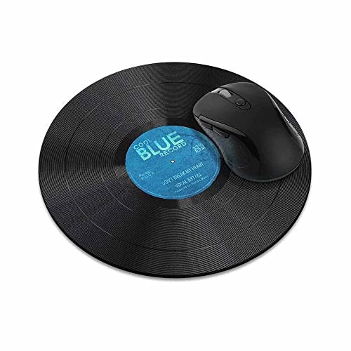 WIRESTER Non-Slip Round Mousepad, Vintage Vinyl Record Blue Mouse Pad for Home, Office and Gaming Desk - Image 1