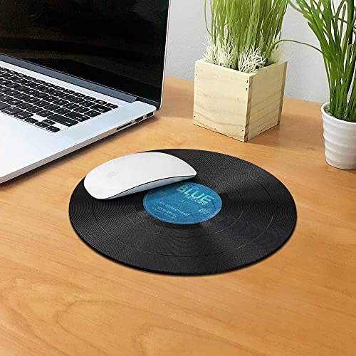WIRESTER Non-Slip Round Mousepad, Vintage Vinyl Record Blue Mouse Pad for Home, Office and Gaming Desk - Image 5