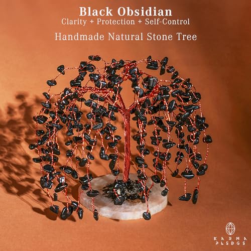 KARMAPLEDGE Chakra Tree of Life Birthday Gifts for Women Home and Office Decor Handmade Black Obsidian Crystal Tree for Money Positivity Reiki Healing Spiritual Good Luck Gifts for Mom Dad - Image 3
