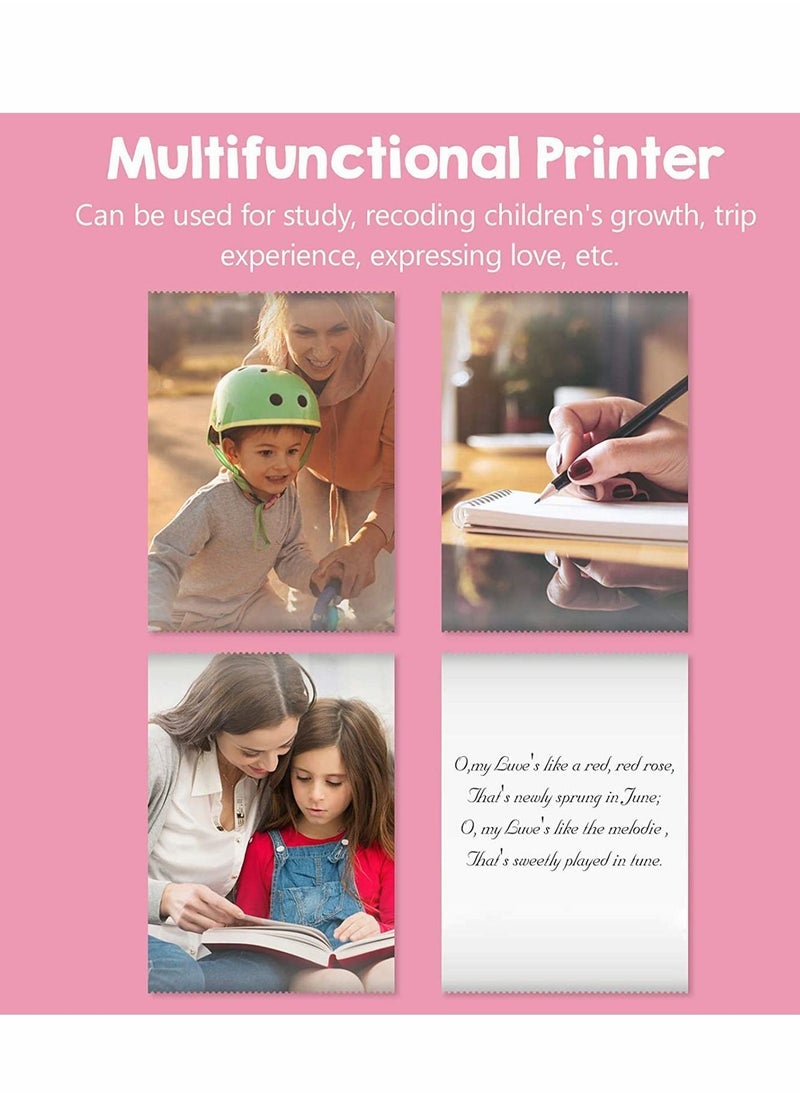 Y&D - Portable Printer, Mini Pocket Printer Wireless Bluetooth Thermal with Printing Paper USB Cable for Note Photo Web Document Label Receipt Study Home Office, Pink - Image 1