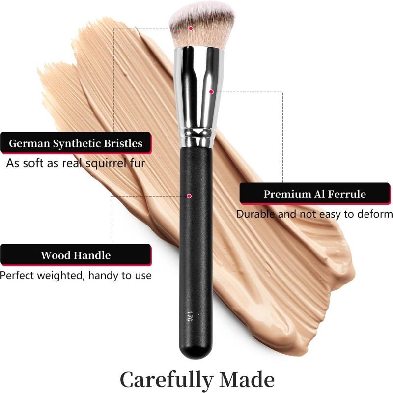 Makeup Brushes Set: Angled Foundation Brush with Concealer Brush for Flawless Natural Coverage Base Makeup - Vegan Soft Synthetic Bristles with No Streak No Cakey Finish - Kabuki Brush for Liquid Crea - Image 2