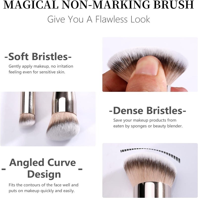 Makeup Brushes Set: Angled Foundation Brush with Concealer Brush for Flawless Natural Coverage Base Makeup - Vegan Soft Synthetic Bristles with No Streak No Cakey Finish - Kabuki Brush for Liquid Crea - Image 3