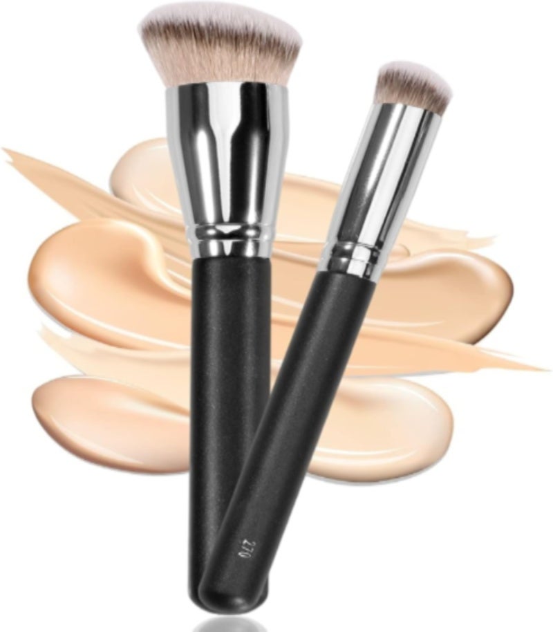 Makeup Brushes Set: Angled Foundation Brush with Concealer Brush for Flawless Natural Coverage Base Makeup - Vegan Soft Synthetic Bristles with No Streak No Cakey Finish - Kabuki Brush for Liquid Crea - Image 1