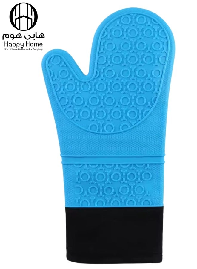 Professional Silicone Oven Mitt and Pot Holder Heat Resistant up to 500°F with Cotton Lined Interior Non-Slip, Suitable for Kitchen Oven Baking, Oven and Microwave - Blue