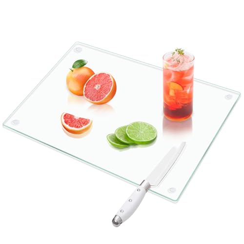 VASUHOME Tempered Glass Cutting Board for Kitchen (12x16"), Long Lasting Clear Glass Cutting Board for Countertop - Scratch, Heat, and Shatter Resistant - Easy to Clean - Image 1