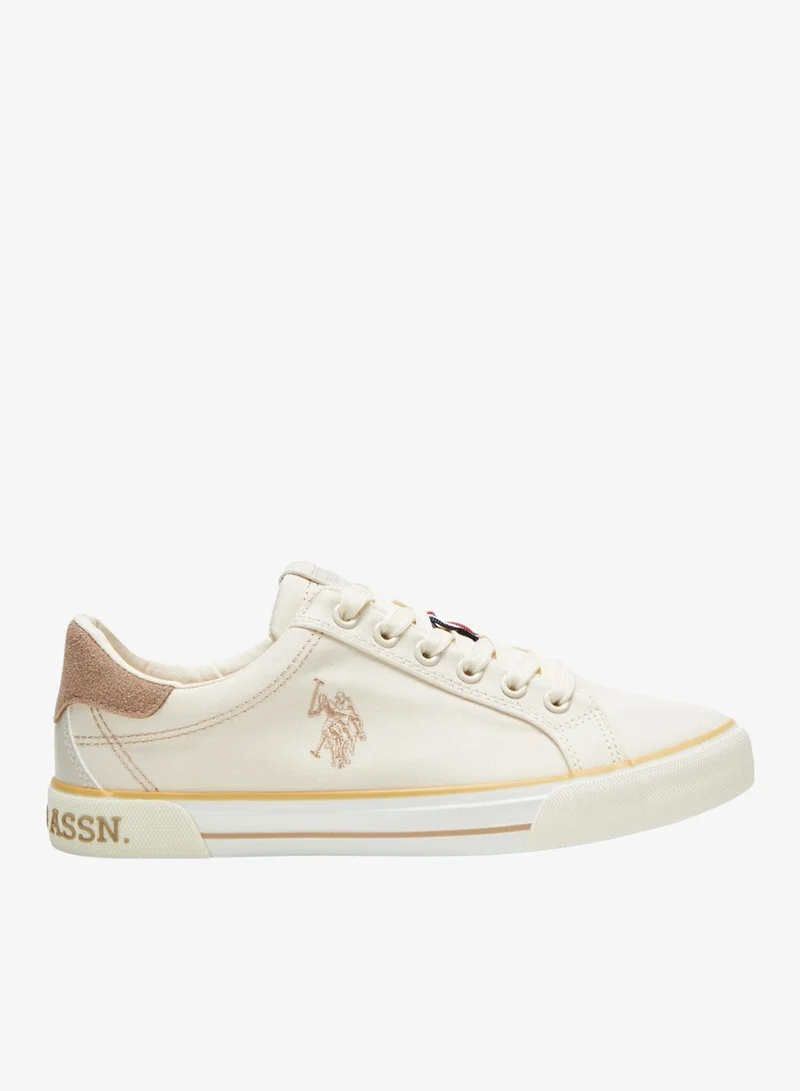 Women's Beige Casual Canvas Lace-Up Sneakers, Lightweight Shoes for Everyday Wear