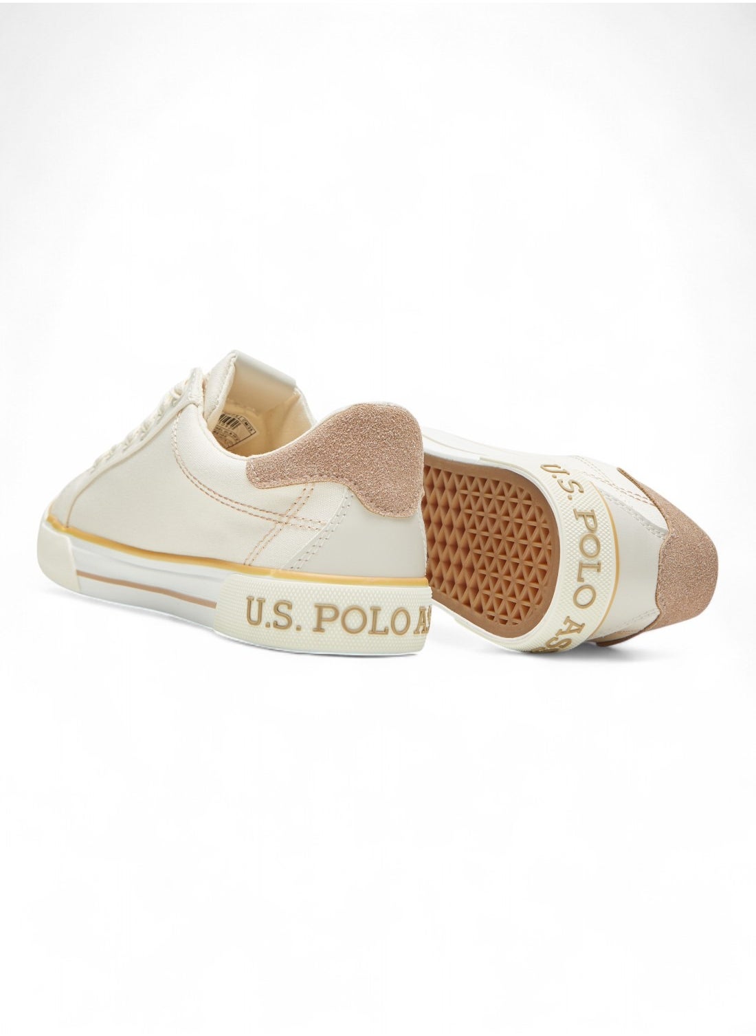 U.S. Polo Assn. Women's Beige Casual Canvas Lace-Up Sneakers, Lightweight Shoes for Everyday Wear 