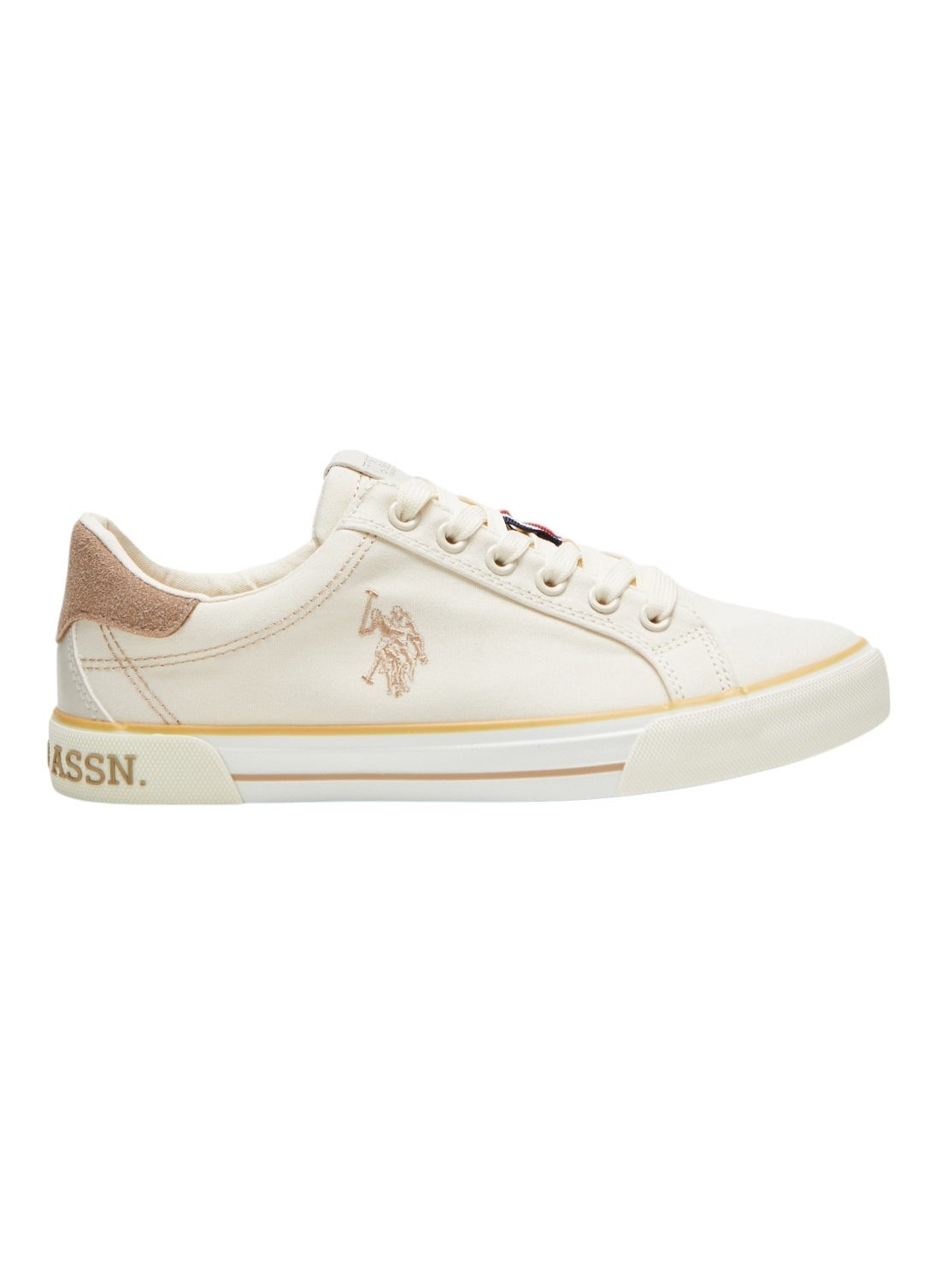 U.S. Polo Assn. Women's Beige Casual Canvas Lace-Up Sneakers, Lightweight Shoes for Everyday Wear 