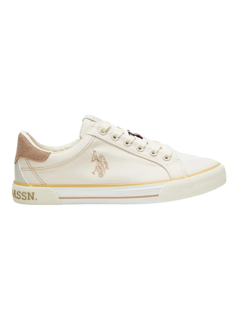 U.S. Polo Assn. Women's Beige Casual Canvas Lace-Up Sneakers, Lightweight Shoes for Everyday Wear