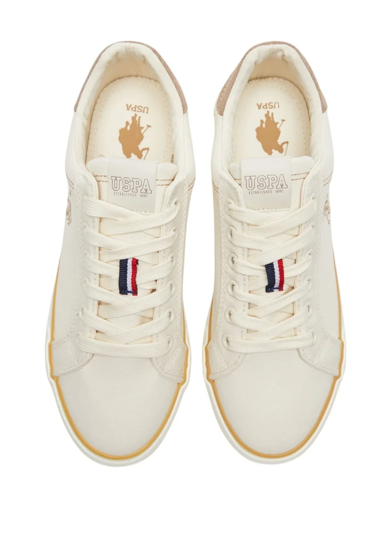 U.S. Polo Assn. Women's Beige Casual Canvas Lace-Up Sneakers, Lightweight Shoes for Everyday Wear