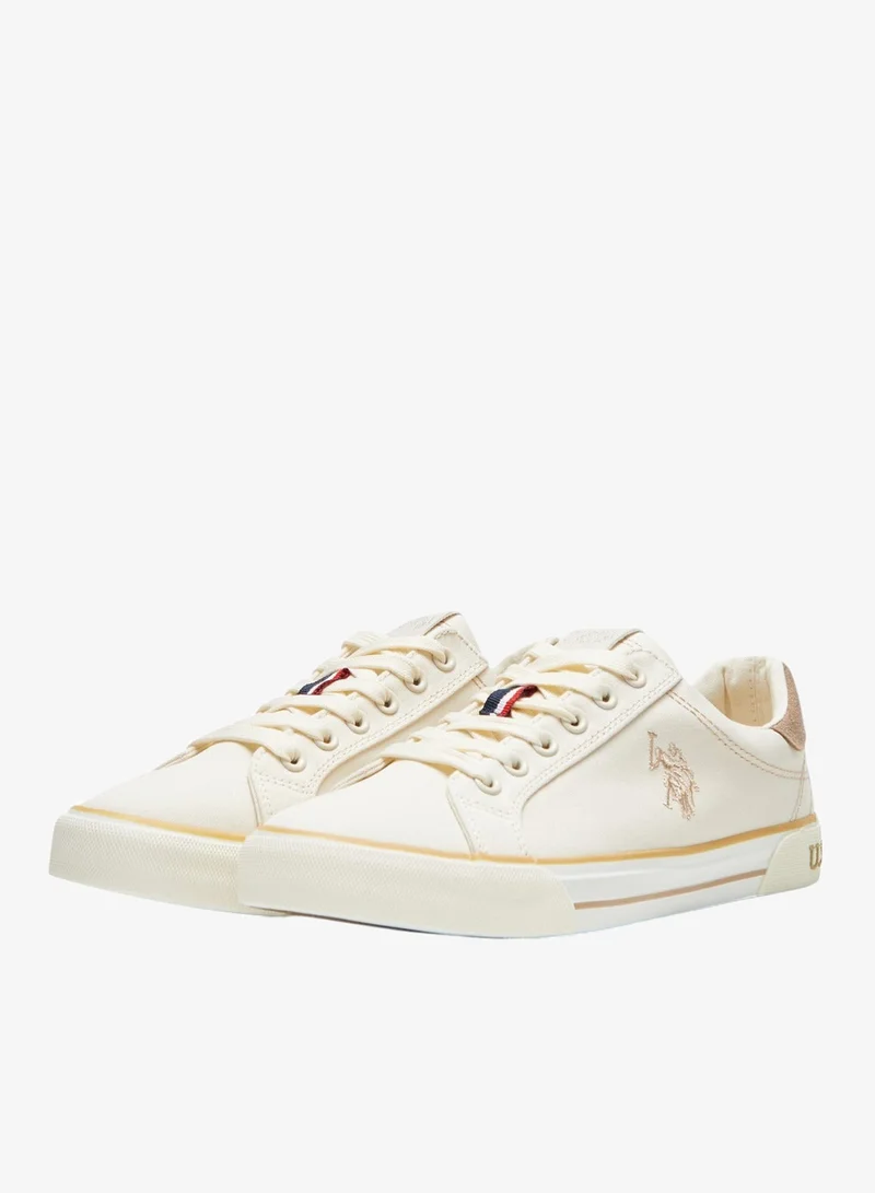 U.S. Polo Assn. Beige Women's Beige Casual Canvas Lace-Up Sneakers, Lightweight Shoes for Everyday Wear for Women | Best Price UAE