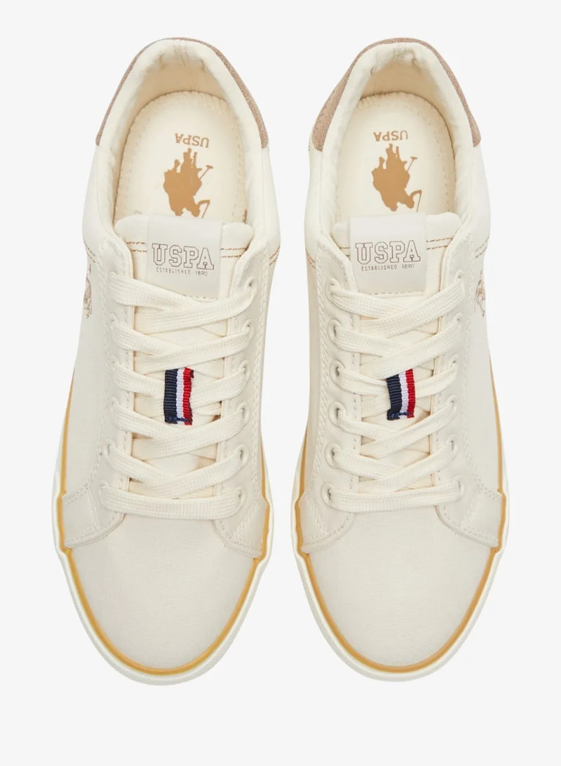 U.S. Polo Assn. Beige Women's Beige Casual Canvas Lace-Up Sneakers, Lightweight Shoes for Everyday Wear for Women | Best Price UAE