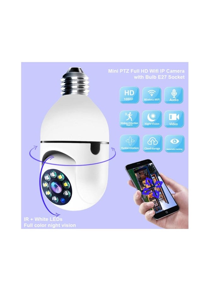 Macon Bulb Lamp Camera 1080P Wifi IP PTZ IR Night Vision Home Security Auto Tracking Video Surveillance Camera - White  - Image 3