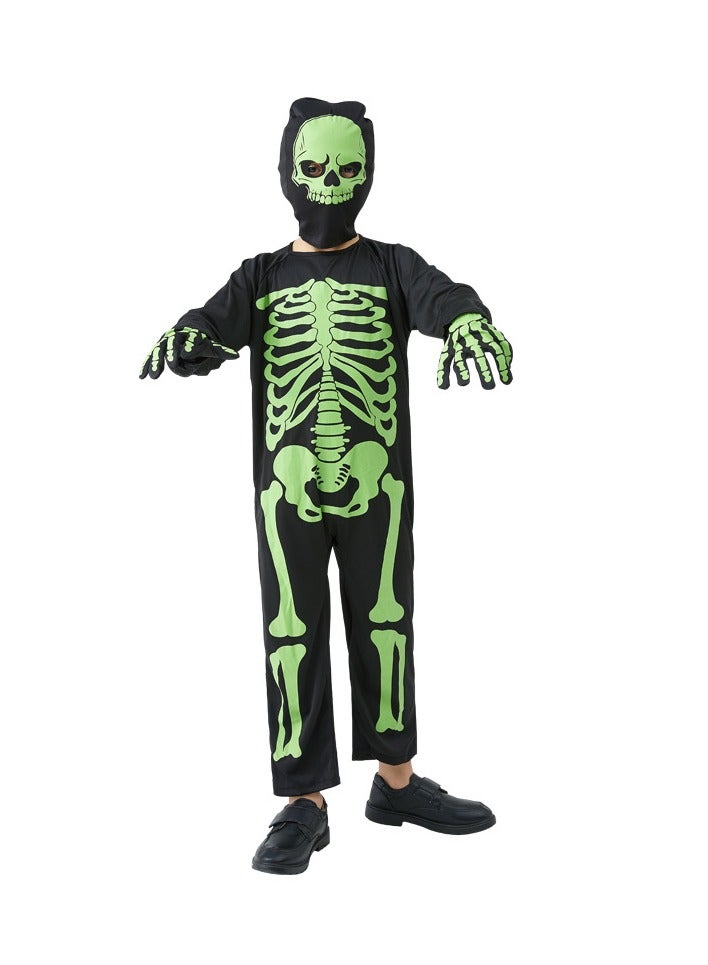 JAYATO Cross-border children's horror night-light skeleton clothing - classic Halloween skull character costume for performance, Kids Party - size XL - Image 1