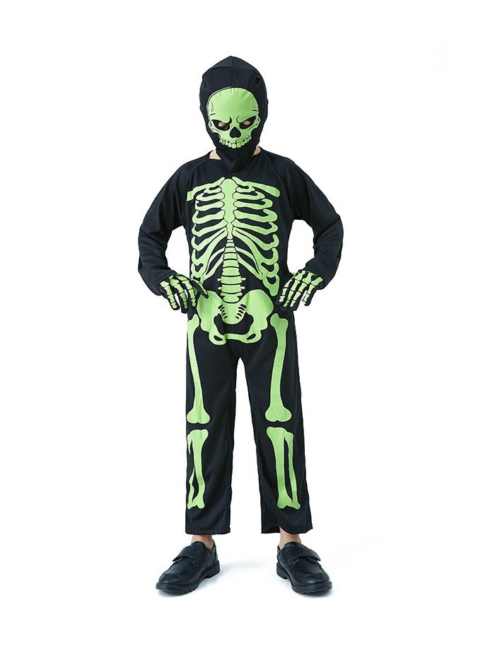 JAYATO Cross-border children's horror night-light skeleton clothing - classic Halloween skull character costume for performance, Kids Party - size XL - Image 2