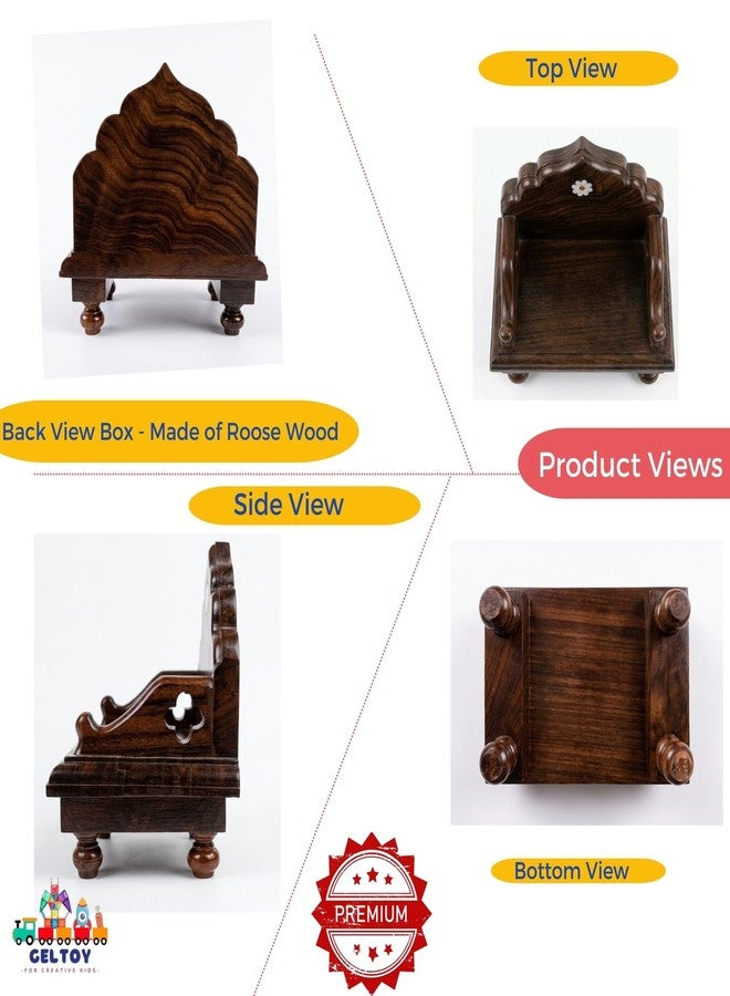 GIFT EQUALS LOVE Handcrafted Rosewood Mandasana for Idols | 7 Inch Wooden Pooja Chowki | Premium Temple Singhasan for Home Mandir Décor & Gifting - Image 4
