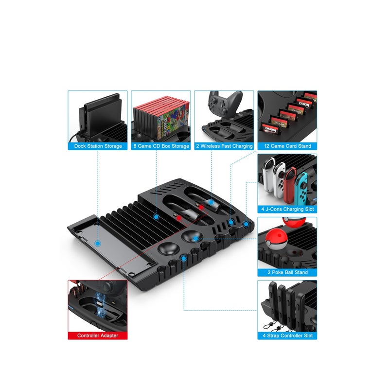 SOLARAE Controller & J-Cons Charger, for Switch Accessories Organizer Station, Switch Organizer with Controller Charging Dock, Switch Storage for Games, TV Dock, Pro Controller, Compatible with NS & OLED - Image 2