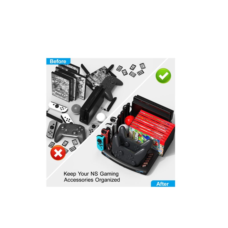 SOLARAE Controller & J-Cons Charger, for Switch Accessories Organizer Station, Switch Organizer with Controller Charging Dock, Switch Storage for Games, TV Dock, Pro Controller, Compatible with NS & OLED - Image 3