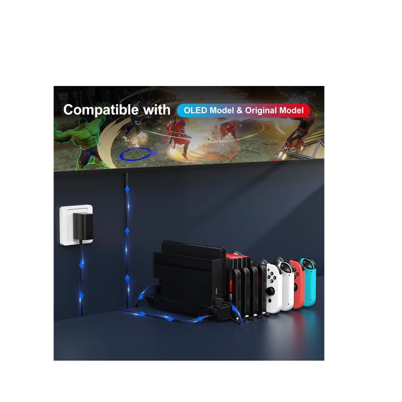 SOLARAE Controller & J-Cons Charger, for Switch Accessories Organizer Station, Switch Organizer with Controller Charging Dock, Switch Storage for Games, TV Dock, Pro Controller, Compatible with NS & OLED - Image 4