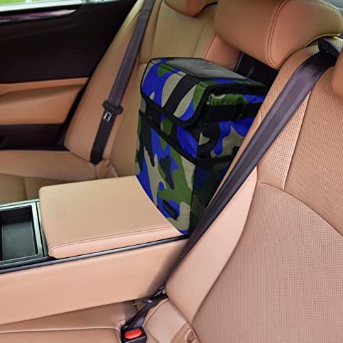 SIBOFUEGO Cute Car Trash Can with Lid – Multipurpose Collapsible Trash Bin for Car, Leak-Proof Organizer, Waterproof Garbage Can with Storage Pockets & Adjustable Straps, 2 Gallons (Camo Blue) - Image 2