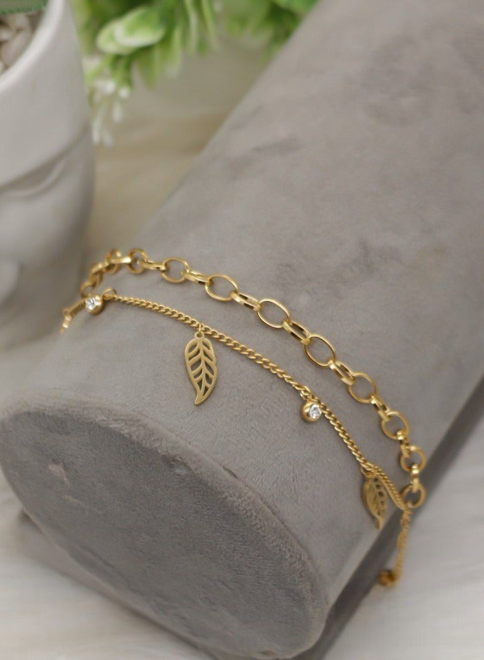 Women's Double Design Bracelet with Shiny Stones Made of Stainless Steel 