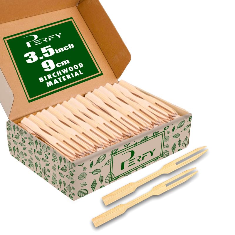 Perfy Eco Friendly Disposable Fruit Forks 35 inches Wooden Dining Flatware Ideal for Kids Birthday Party Wedding Also Festivals Pack of 350 - Image 1