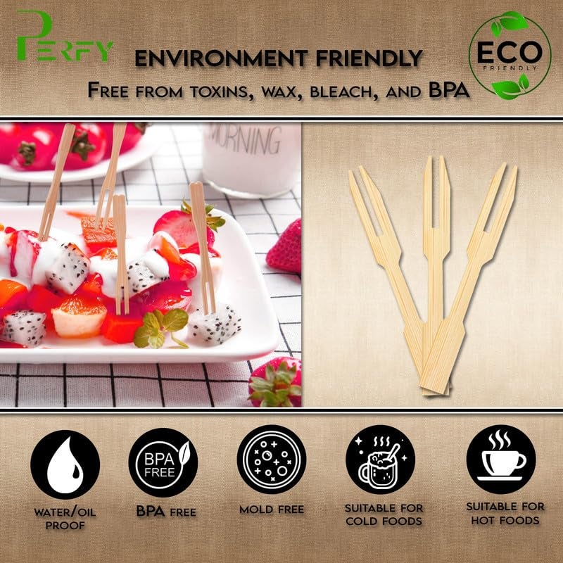 Perfy Eco Friendly Disposable Fruit Forks 35 inches Wooden Dining Flatware Ideal for Kids Birthday Party Wedding Also Festivals Pack of 350 - Image 3