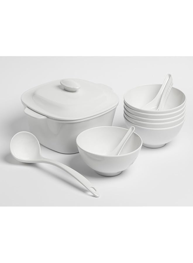 أم أن طقم شوربة ميلامين فاخر 15 قطعة تكفي 6 أشخاص، أبيض، آمن للاستخدام في الميكروويف وغسالة الأطباق، طقم أطباق شوربة وملاعق، طقم عشاء ميلامين صحي - Image 1