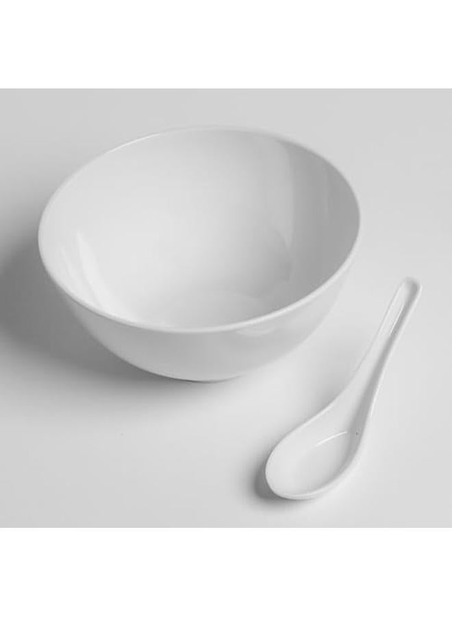 أم أن طقم شوربة ميلامين فاخر 15 قطعة تكفي 6 أشخاص، أبيض، آمن للاستخدام في الميكروويف وغسالة الأطباق، طقم أطباق شوربة وملاعق، طقم عشاء ميلامين صحي - Image 3