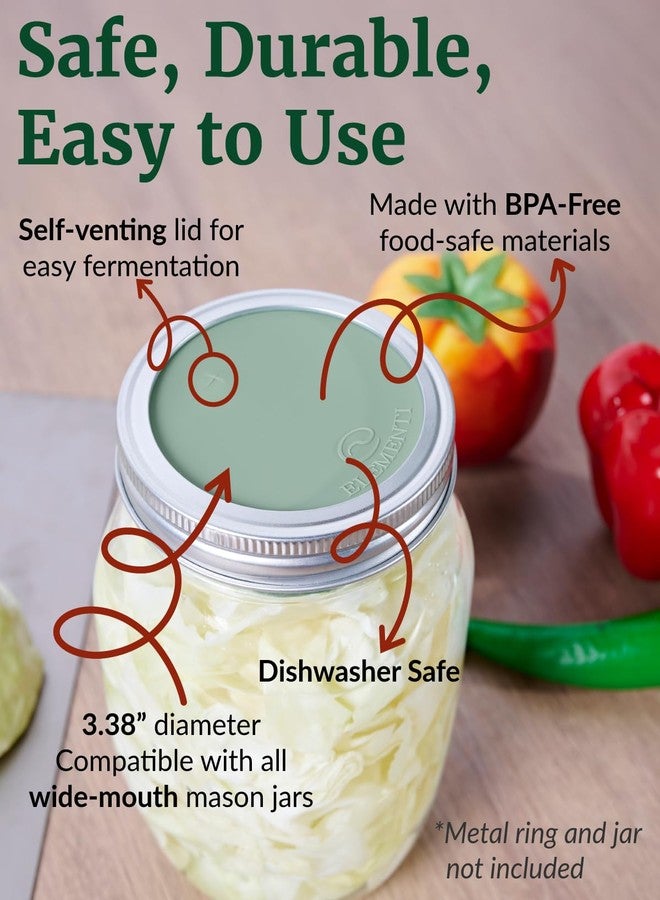 Elementi Mason Jar Fermentation Lids - Set of 4 Easy Grip Silicone Airlock Lids for Wide Mouth Mason Jars - Sauerkraut & Pickling Fermentation Kit - Self Burping Airlocks for Fermenting Kit - Image 2