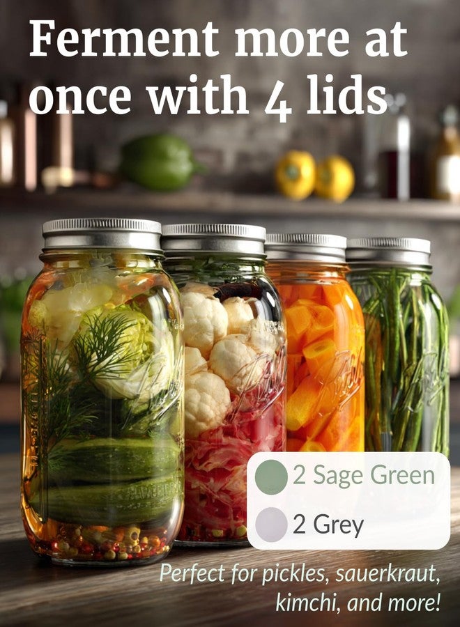 Elementi Mason Jar Fermentation Lids - Set of 4 Easy Grip Silicone Airlock Lids for Wide Mouth Mason Jars - Sauerkraut & Pickling Fermentation Kit - Self Burping Airlocks for Fermenting Kit - Image 3