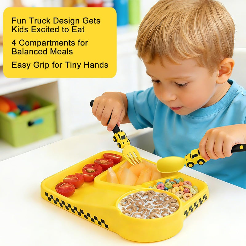 Deinyi Construction Toddler Utensils - Toddler Forks and Spoons - Kids Construction Toys Utensils - Forks and Spoons Silverware Set - Easter Birthday Gift for 1 2 3 4 5 year old, Yellow - Image 3