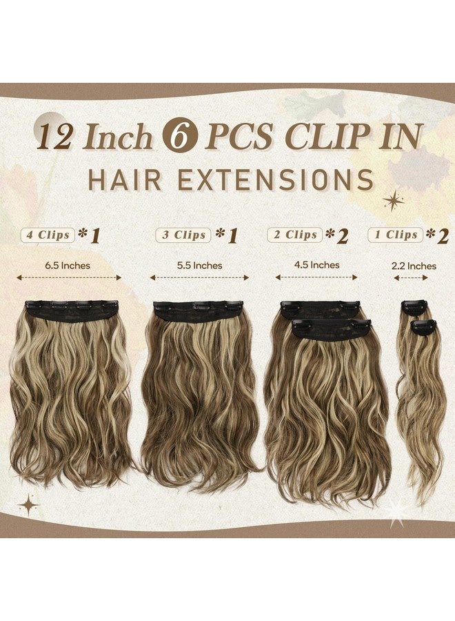 بارسدار وصلات شعر بارسدار المميزة - وصلات شعر صناعية قصيرة ومموجة بطول 12 بوصة للنساء - 6 قطع شعر كاملة سميكة للاستخدام اليومي للحفلات، لون بني متوسط وأشقر - Image 2