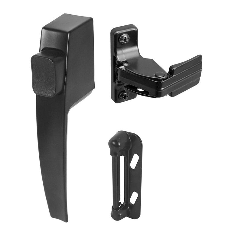 PrimeLine K 5007 Screen and Storm Door Push Button Latch Set With Night Lock Fits Doors 58 114 In Thick Black Finish Single Pack