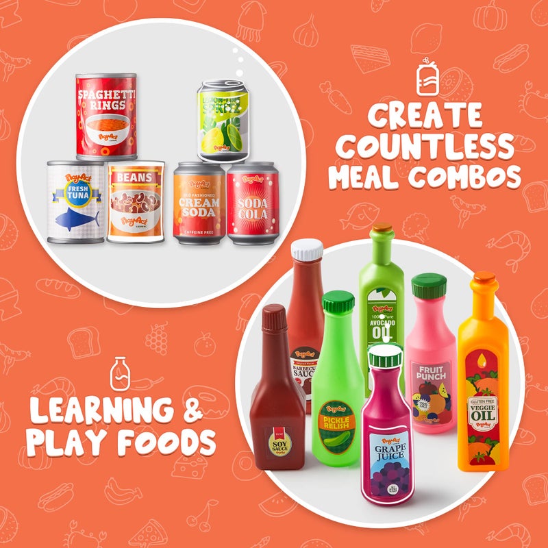 JOYIN 30Pcs Play Food Grocery Cans, Play Kitchen Accessories, Includes Drink, Juice, Jar, Seasoning, Water Bottle, Sauce, Yogurt, Ice Cream, Snack Box, Kids Gifts & Indoor Toys - Image 4