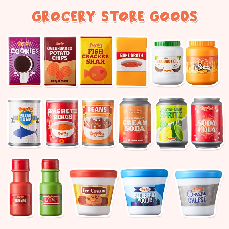 JOYIN 30Pcs Play Food Grocery Cans, Play Kitchen Accessories, Includes Drink, Juice, Jar, Seasoning, Water Bottle, Sauce, Yogurt, Ice Cream, Snack Box, Kids Gifts & Indoor Toys - Image 3
